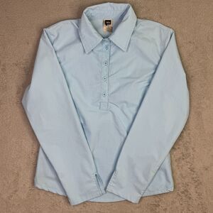REI Co-op Button Placket Shirt Womens Medium Blue Cotton Stretch Performance